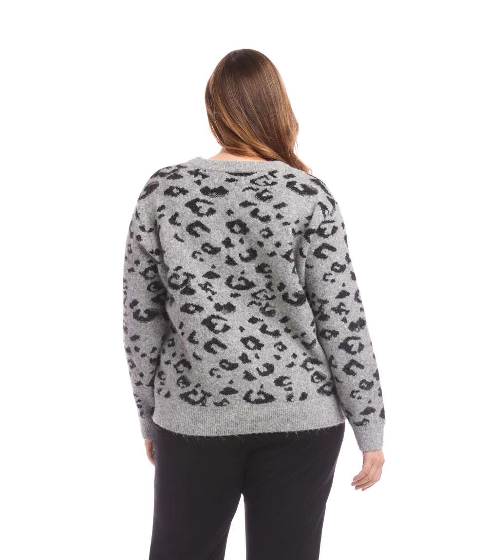Plus Size Metallic Animal Print Crewneck Sweater