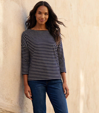 Stripe 3/4 Sleeve Boatneck Top