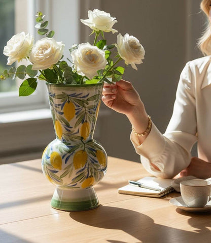 Hand-Painted Large Lemon Vase