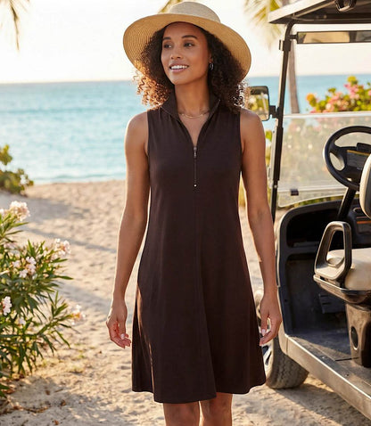 Sleeveless Zip-Up Travel Jersey Dress
