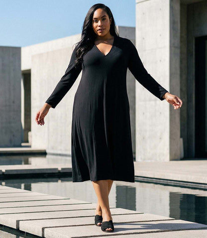 Plus Size Kate V-Neck Midi Travel Jersey Dress