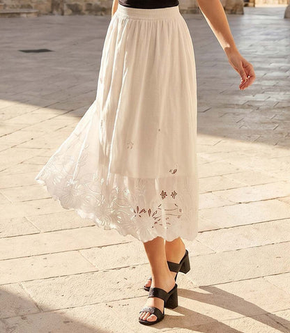 Cut-Out Embroidery Midi Skirt