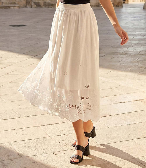 Cut-Out Embroidery Midi Skirt