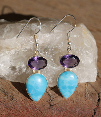 Larimar And Amethyst Drop Earrings