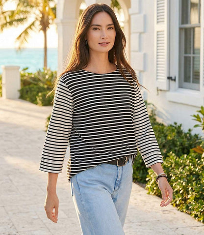 Contrast Stripe Cuffed Sleeve Top