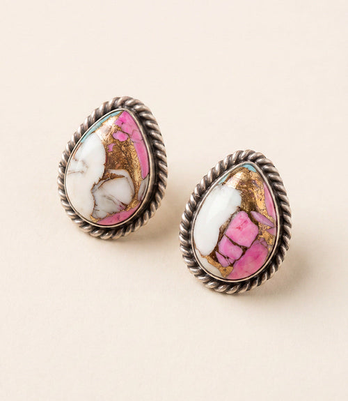 Cotton Candy Turquoise Teardrop Post Earrings