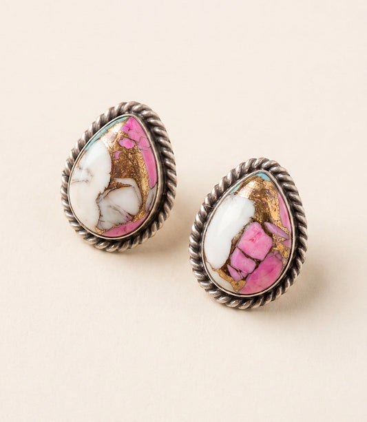 Cotton Candy Turquoise Teardrop Post Earrings