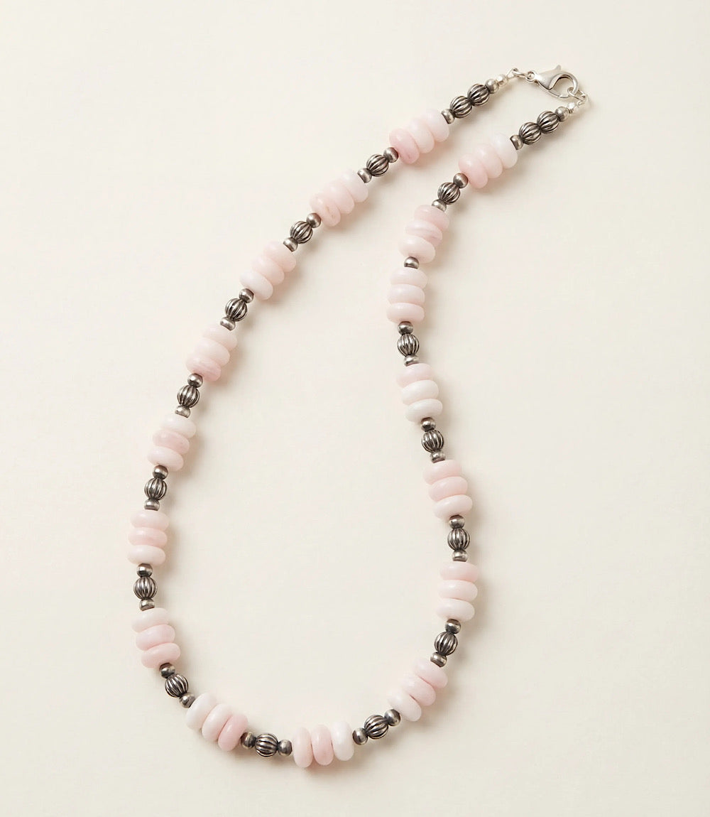 Pink Conch Beaded Sterling Silver Necklace