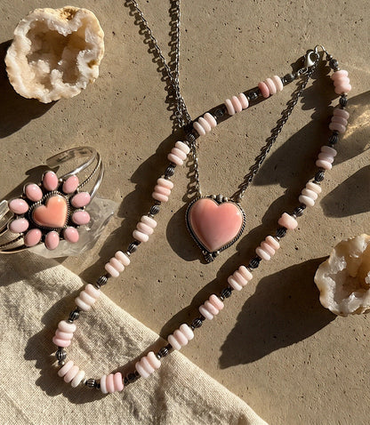 Pink Conch Station Heart Cuff Bracelet