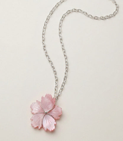 Carved Pink Conch Flower Pendant Necklace