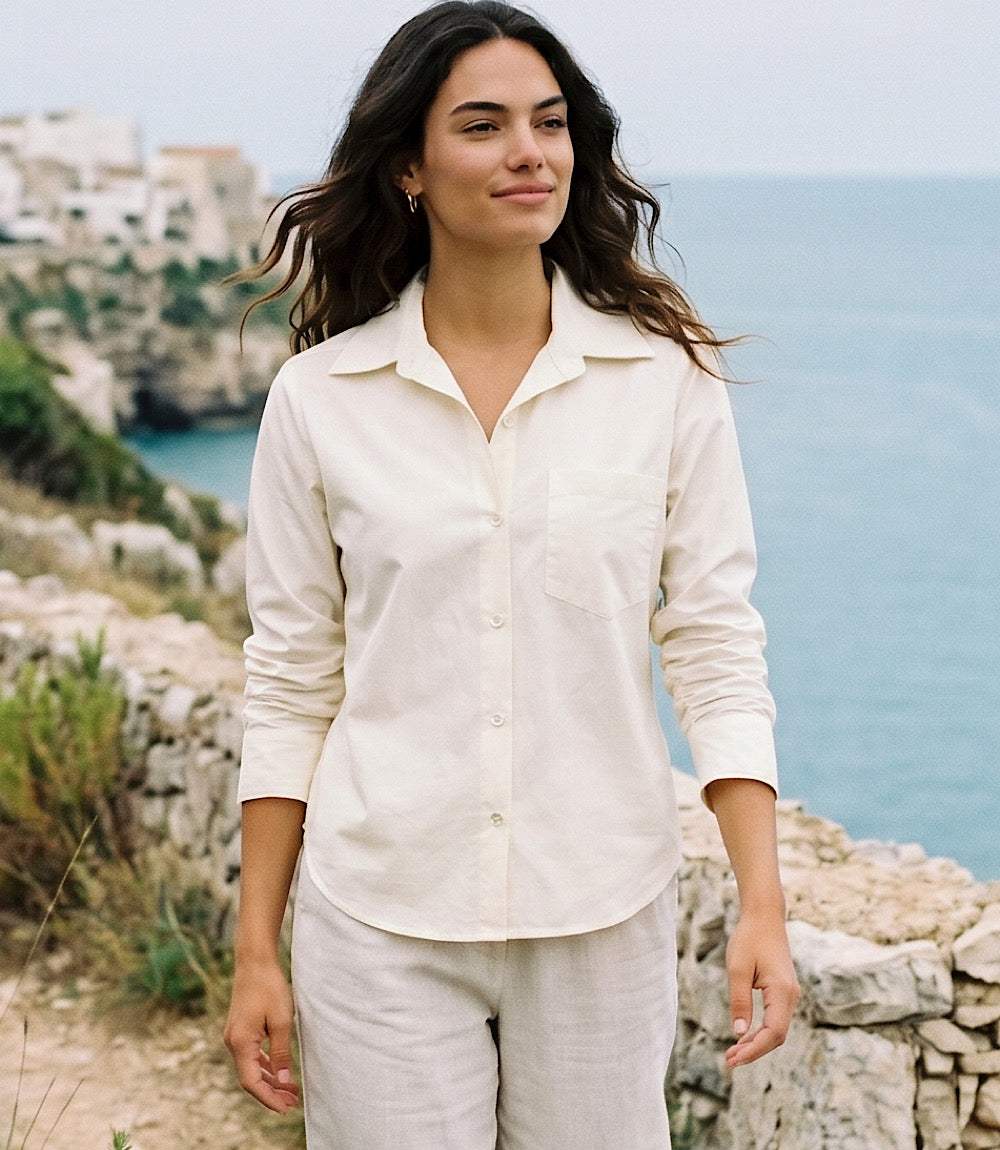 Ruched Sleeve Button-Up Shirt