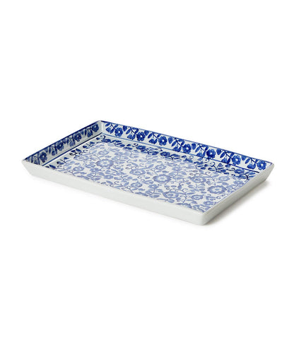 Hand-Painted Porcelain Blue And White Floral Tray