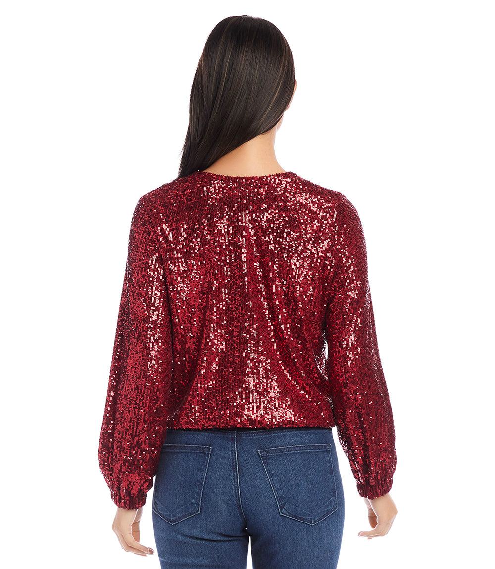 Blouson Sleeve Sequin V-Neck Top