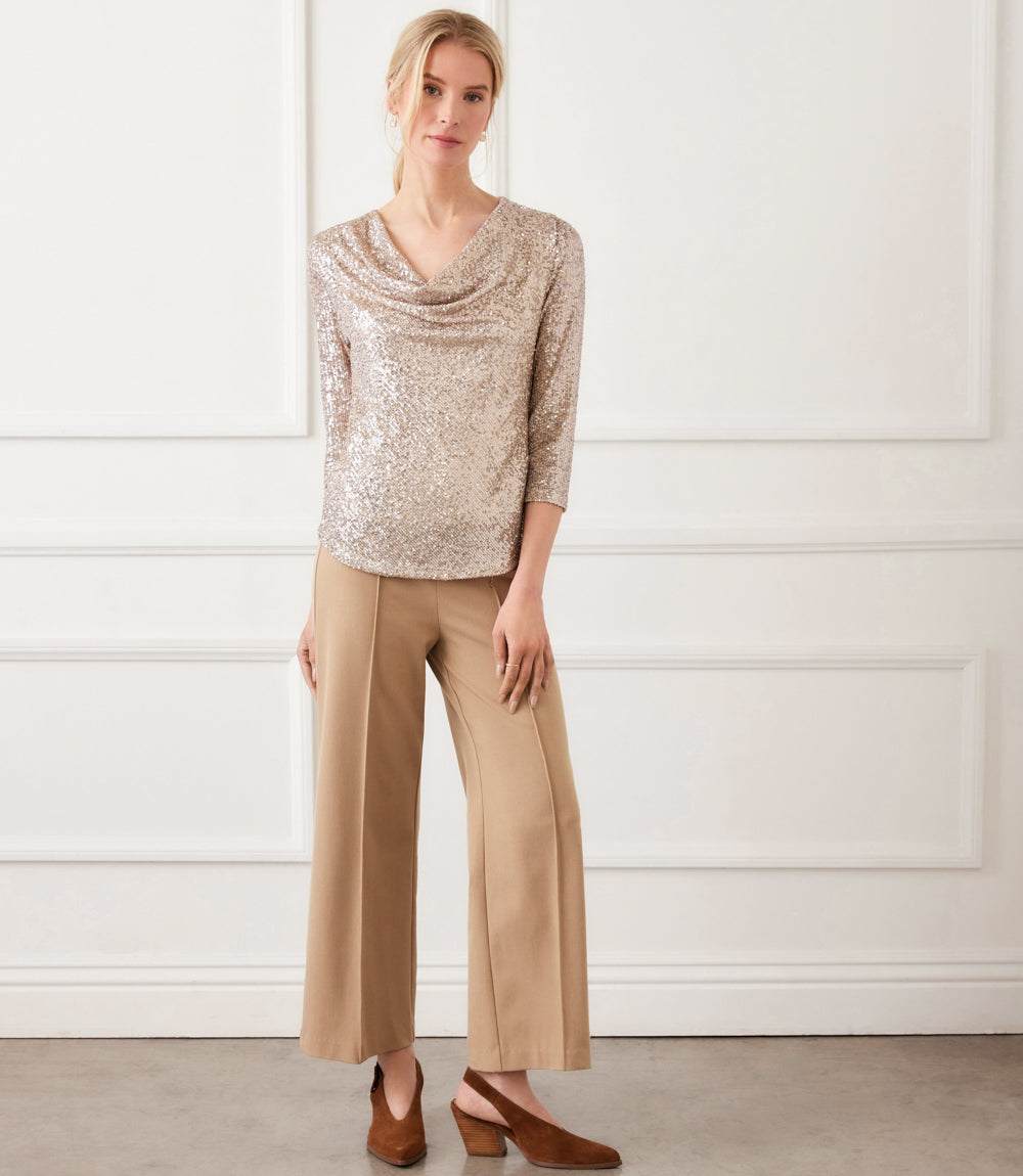 Cropped Pintuck Wide-Leg Pants