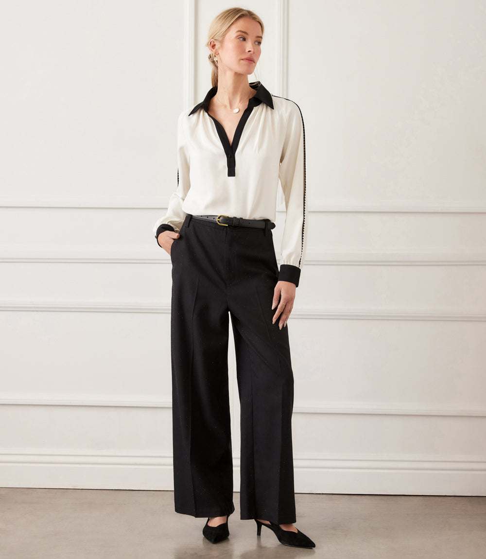 Petite Size Rhinestone Embellished Wide-Leg Trousers
