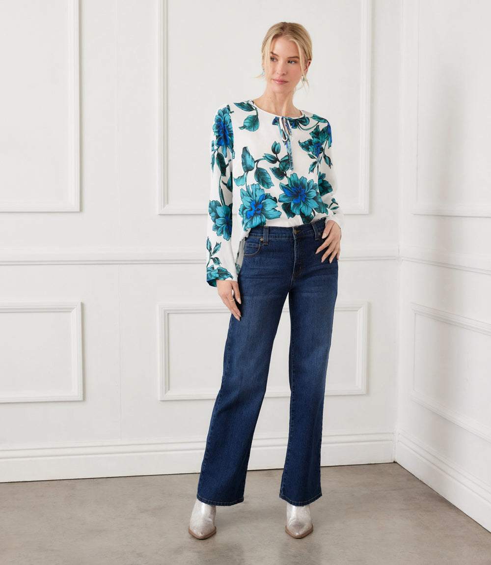 Petite Size Keyhole Side-Slit Sleeve Tunic Top