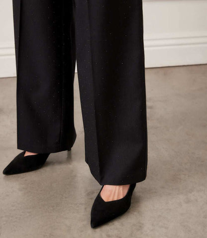Petite Size Rhinestone Embellished Wide-Leg Trousers