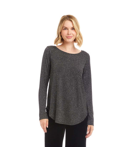 Long Sleeve Metallic Stripe Shirttail Top