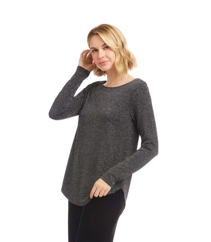 Long Sleeve Metallic Stripe Shirttail Top