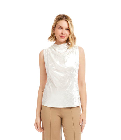 Sleeveless Crushed Velvet Drape Front Top