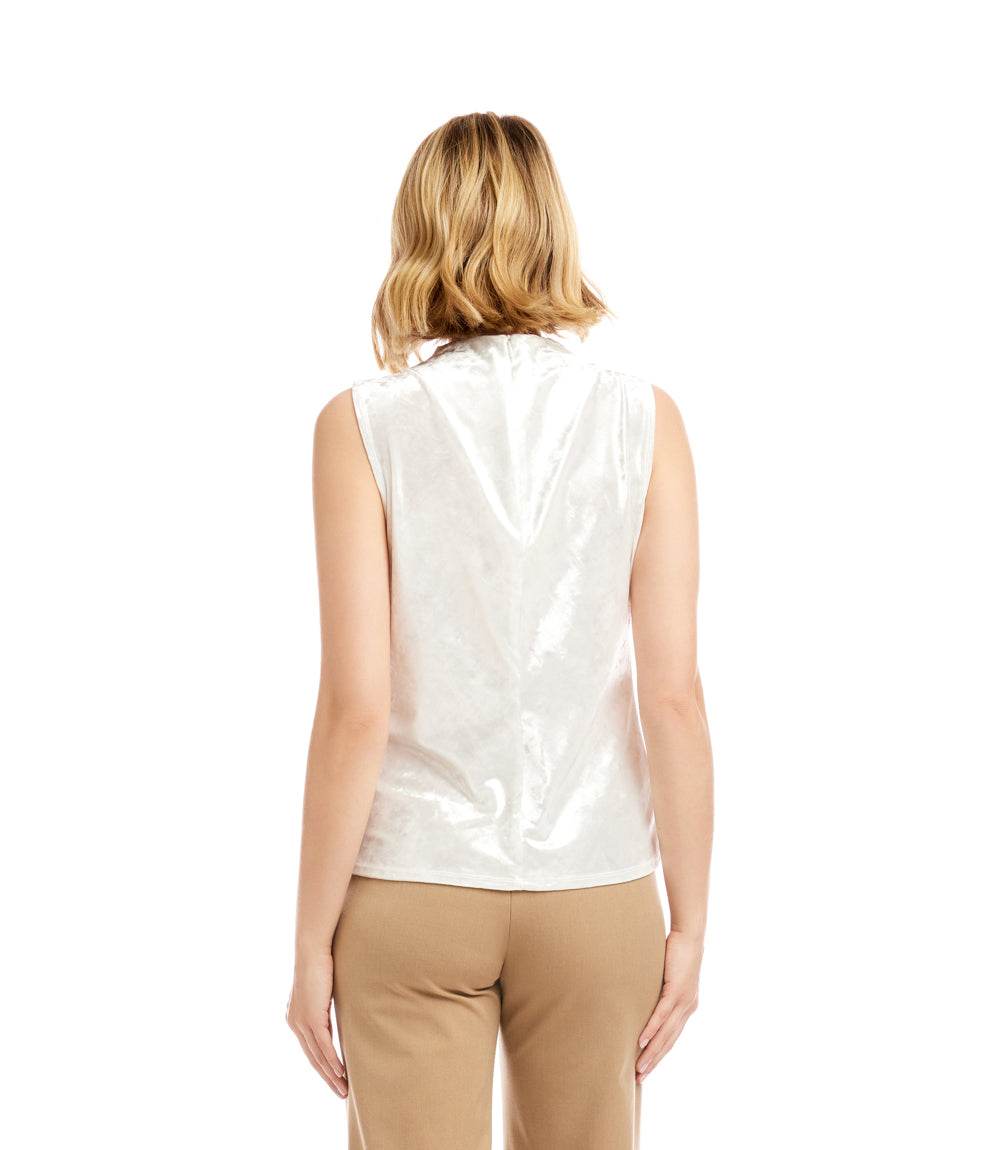 Sleeveless Crushed Velvet Drape Front Top