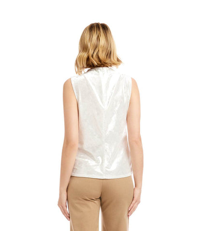Sleeveless Crushed Velvet Drape Front Top