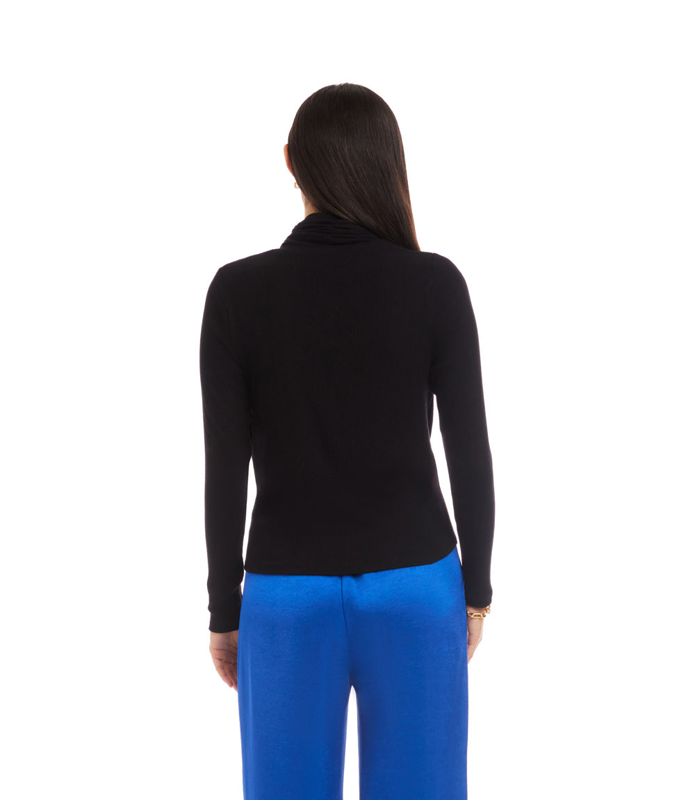 Long Sleeve Ribbed Drape Front Crossover Top