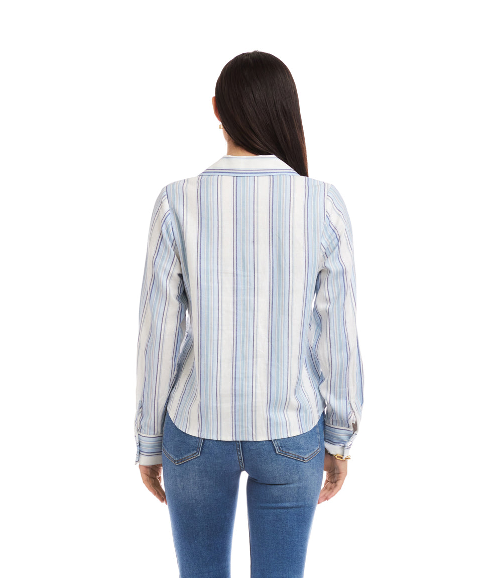 Petite Size Long Sleeve Eyelet Lace Up Top
