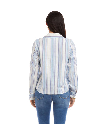 Petite Size Long Sleeve Eyelet Lace Up Top
