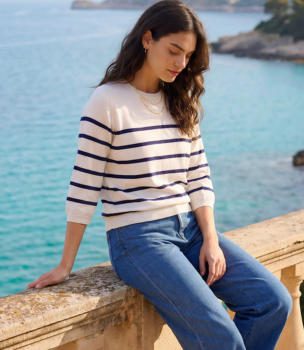 Stripe Puff Sleeve Raglan Sweater