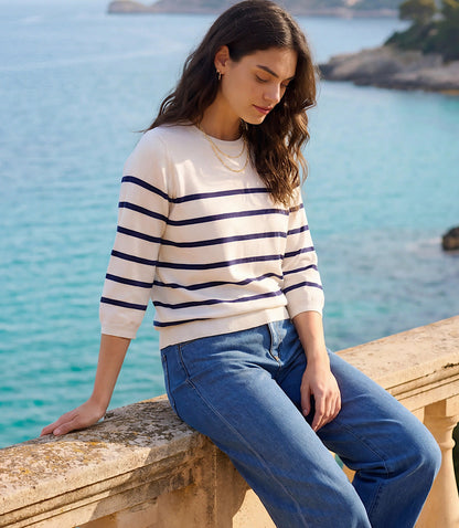 Stripe Puff Sleeve Raglan Sweater