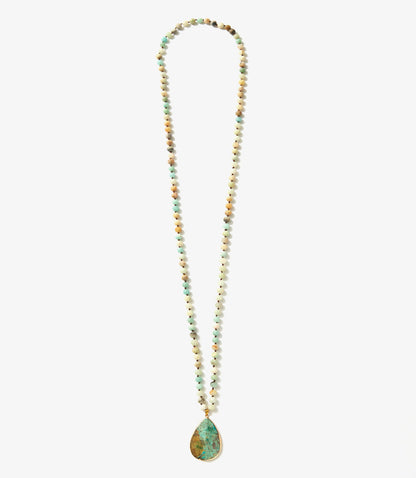 Long Beaded Amazonite Pendant Necklace
