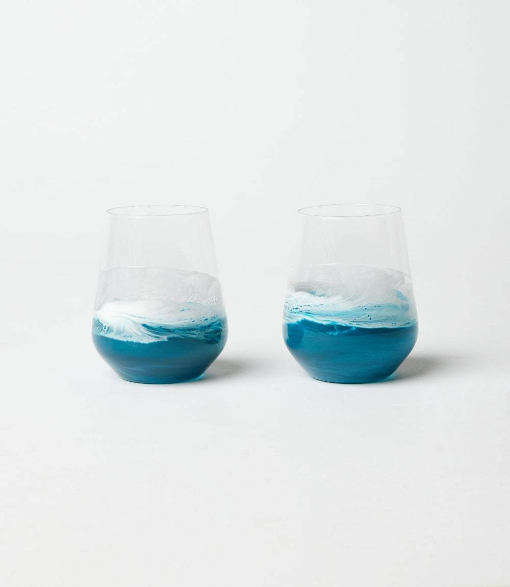 Ocean Waves Wine Glasses, Set Of 2