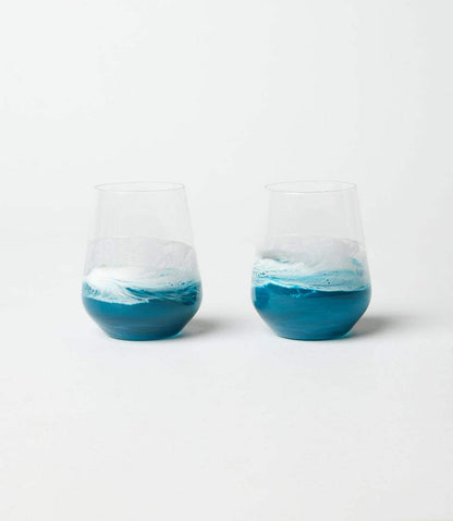 Ocean Waves Wine Glasses, Set Of 2