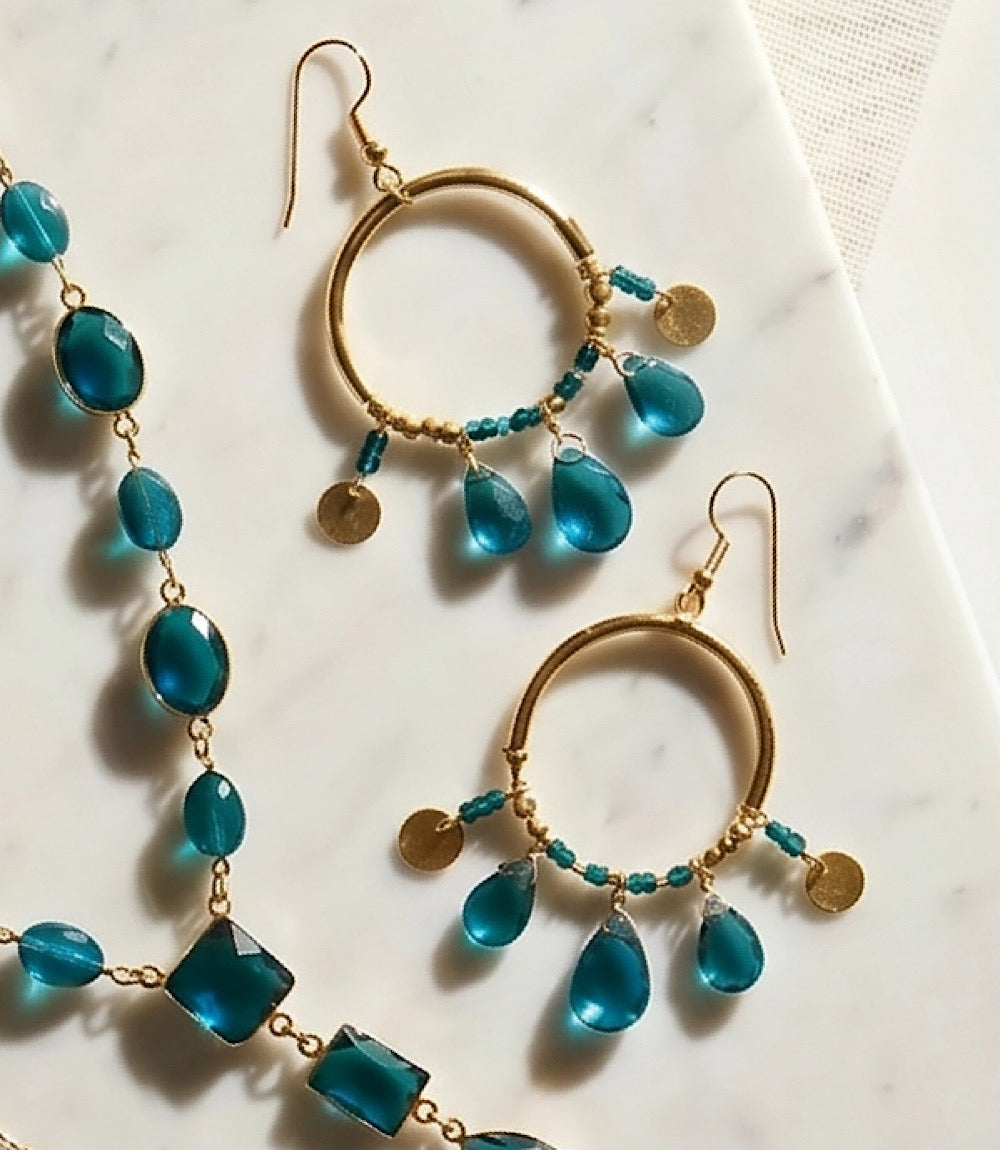 Teal Topaz Dangle Earrings