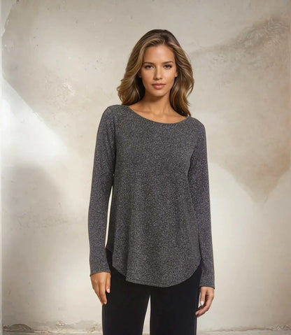 Long Sleeve Metallic Stripe Shirttail Top