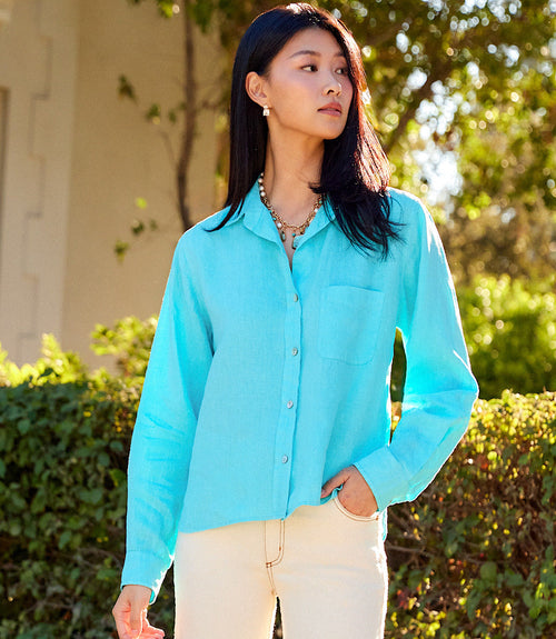 Long Sleeve Linen Button-Up Shirt