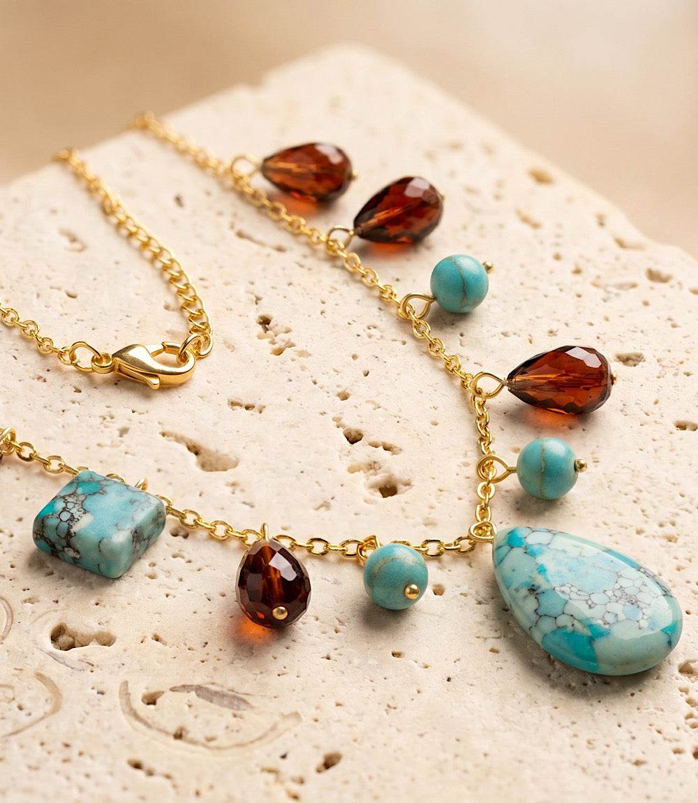 Dangling Turquoise And Gemstone Necklace