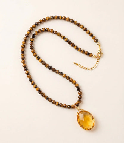 Tigers Eye Beaded Crystal Necklace