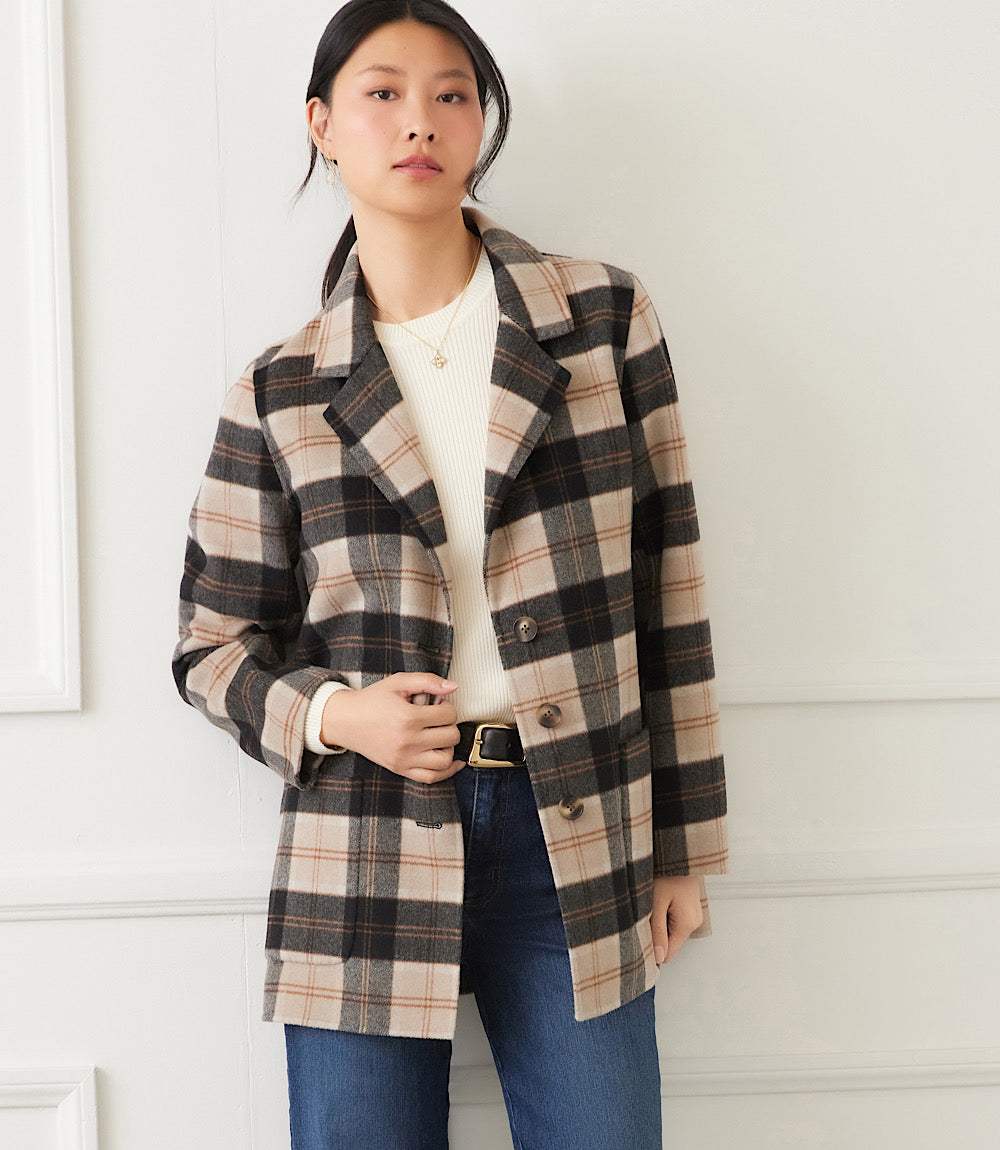 Oversized Brushed Plaid Blazer