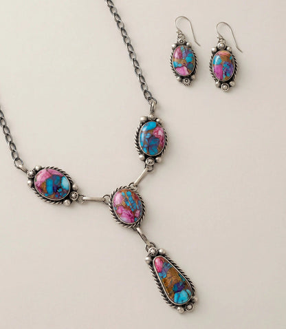 Dahlia Rose Turquoise Lariat Necklace And Earring Set
