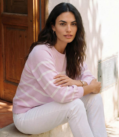 Stripe Puff Sleeve Raglan Sweater