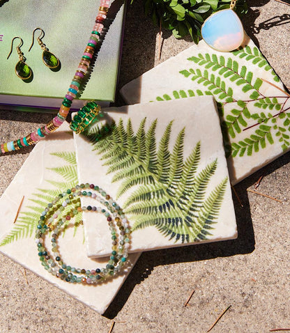 Fern Polished Marble Coasters, Set Of 4