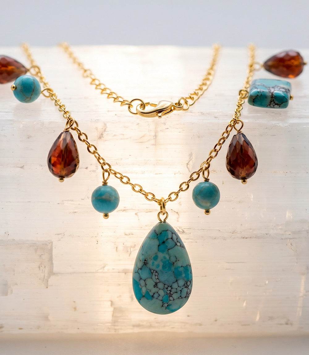 Dangling Turquoise And Gemstone Necklace