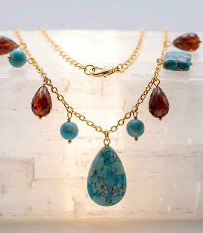 Dangling Turquoise And Gemstone Necklace