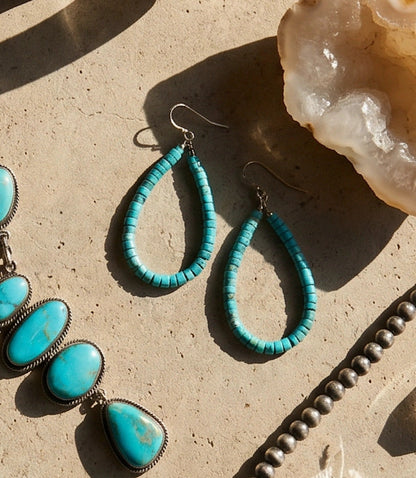 Kingman Turquoise Beaded Teardrop Earrings
