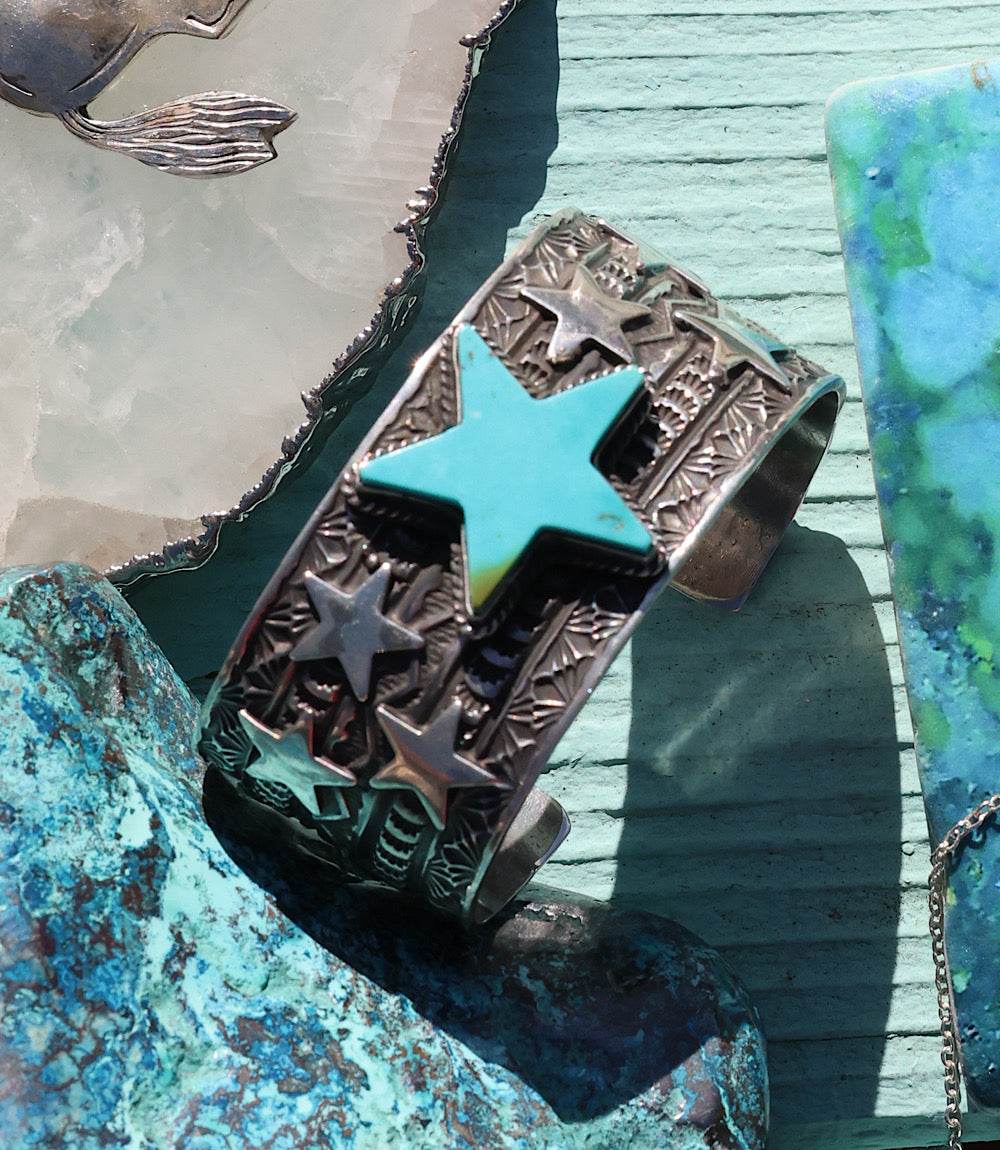 Sterling Silver Turquoise Star Cuff Bracelet