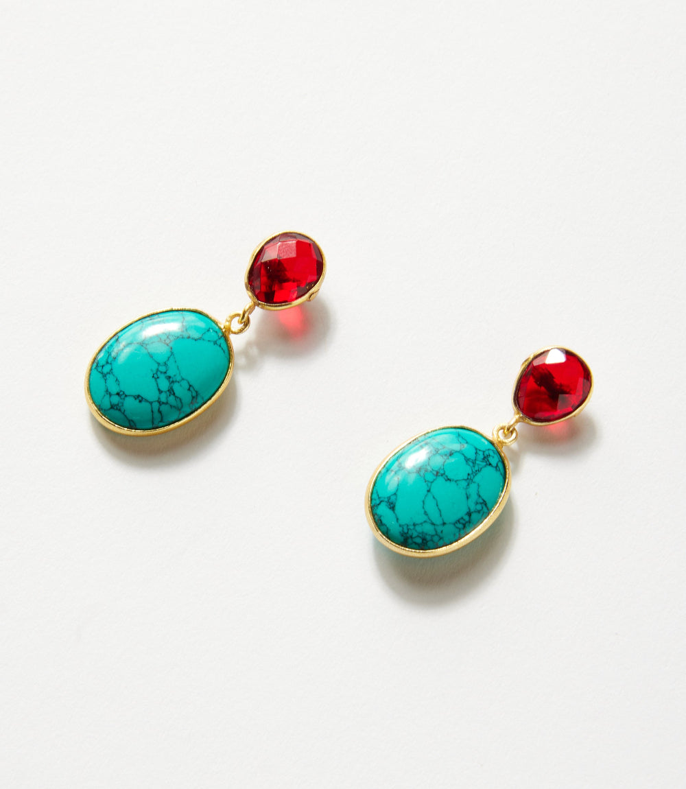 Turquoise And Ruby Crystal Earrings