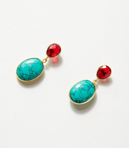 Turquoise And Ruby Crystal Earrings