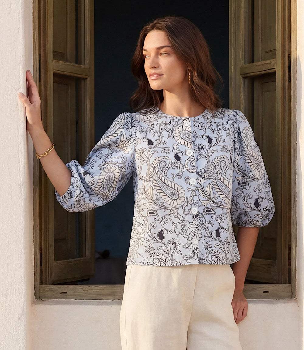 Puff Sleeve Button Front Top